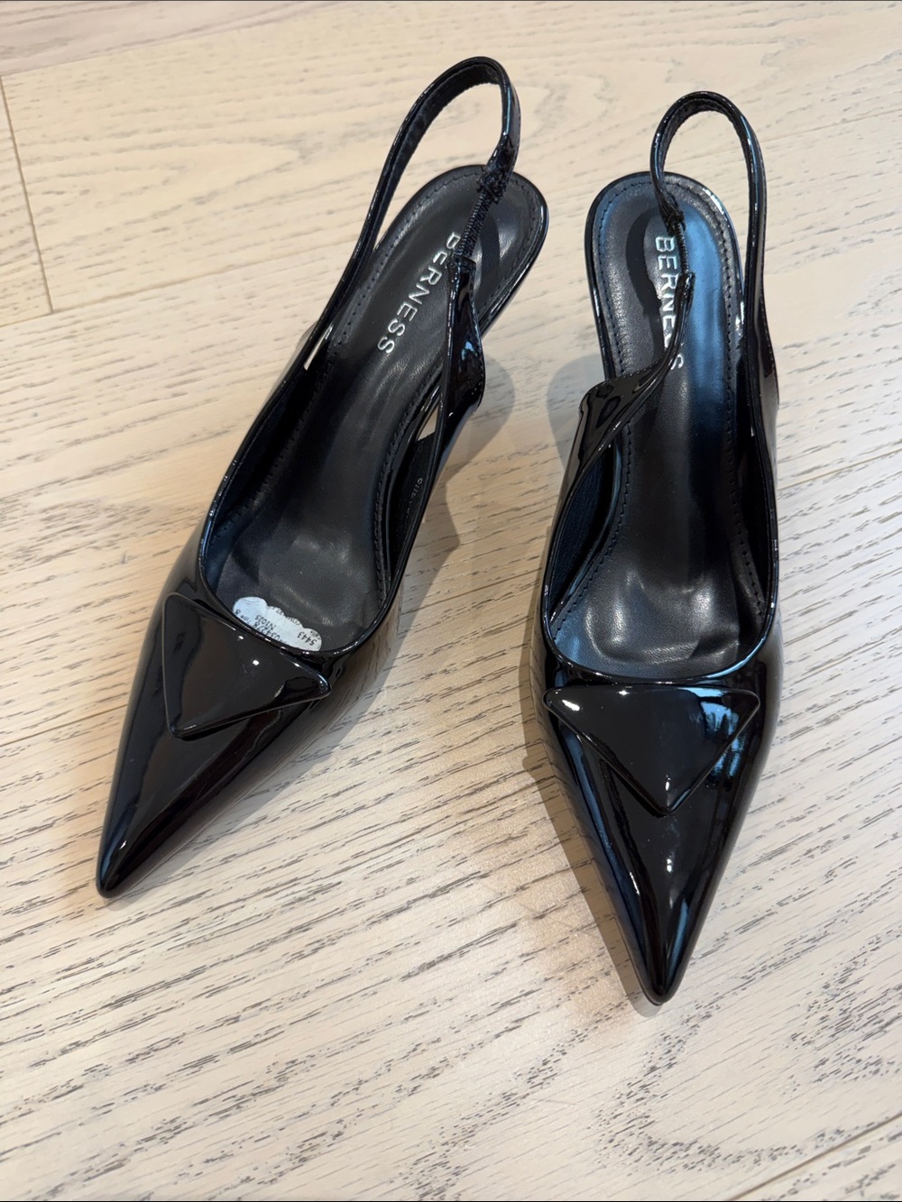 Berness Slingback Pumps, Black Pointed Toe, Heel Shoes, Patent Vegan Leather